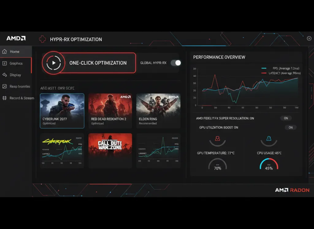 AMD HYPR-RX interface showing performance optimization for AMD GPUs AMD HYPR-RX interface showing performance optimization for AMD GPUs