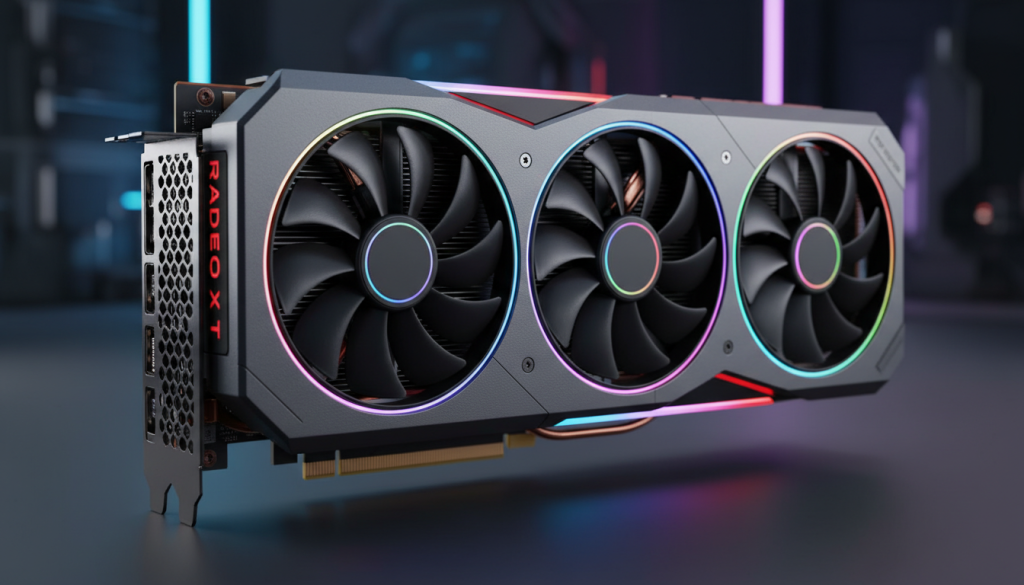 AMD Radeon RX 9070 XT GPU showcasing RDNA 4 architecture AMD Radeon RX 9070 XT GPU showcasing RDNA 4 architecture