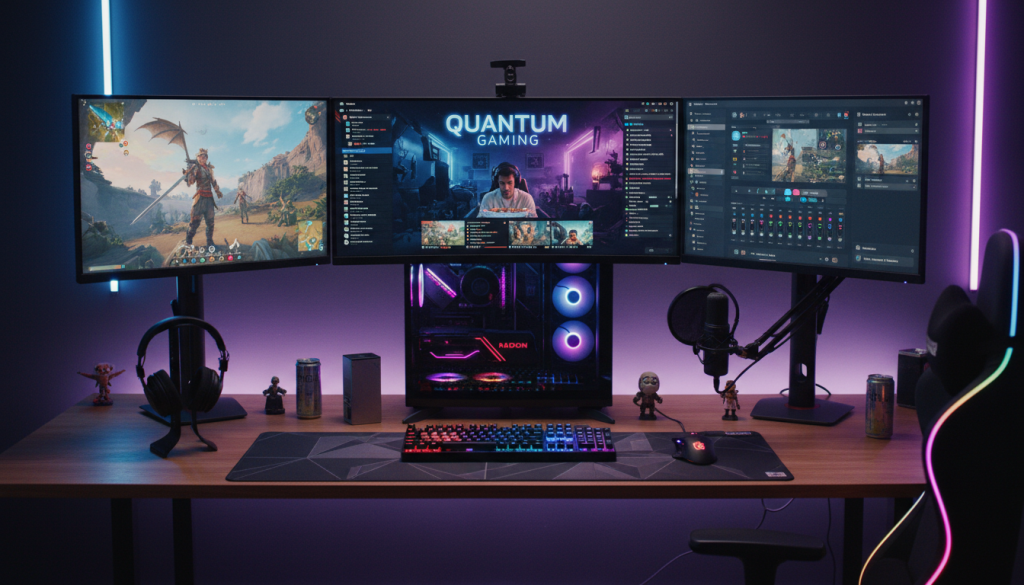 Gaming setup with AMD GPU powering streaming and gaming simultaneously Gaming setup with AMD GPU powering streaming and gaming simultaneously