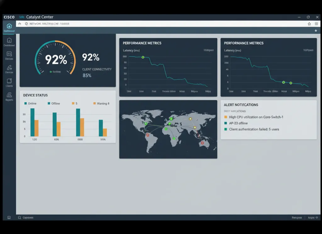 Catalyst Center assurance feature showing network health monitoring Catalyst Center assurance feature showing network health monitoring