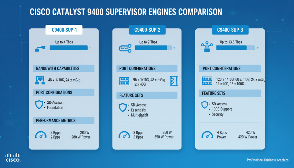 Cisco Catalyst 9400 supervisor comparison showing performance differences