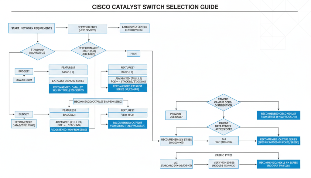 Decision flowchart for selecting appropriate Cisco switch model Decision flowchart for selecting appropriate Cisco switch model