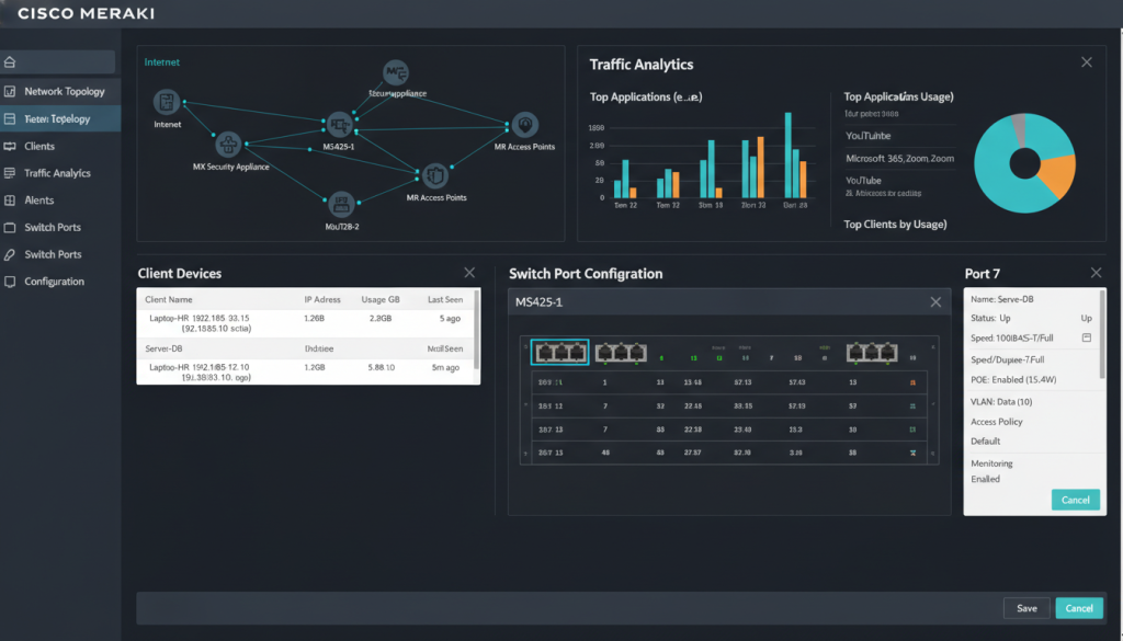 Meraki dashboard showing MS400 switch management interface Meraki dashboard showing MS400 switch management interface