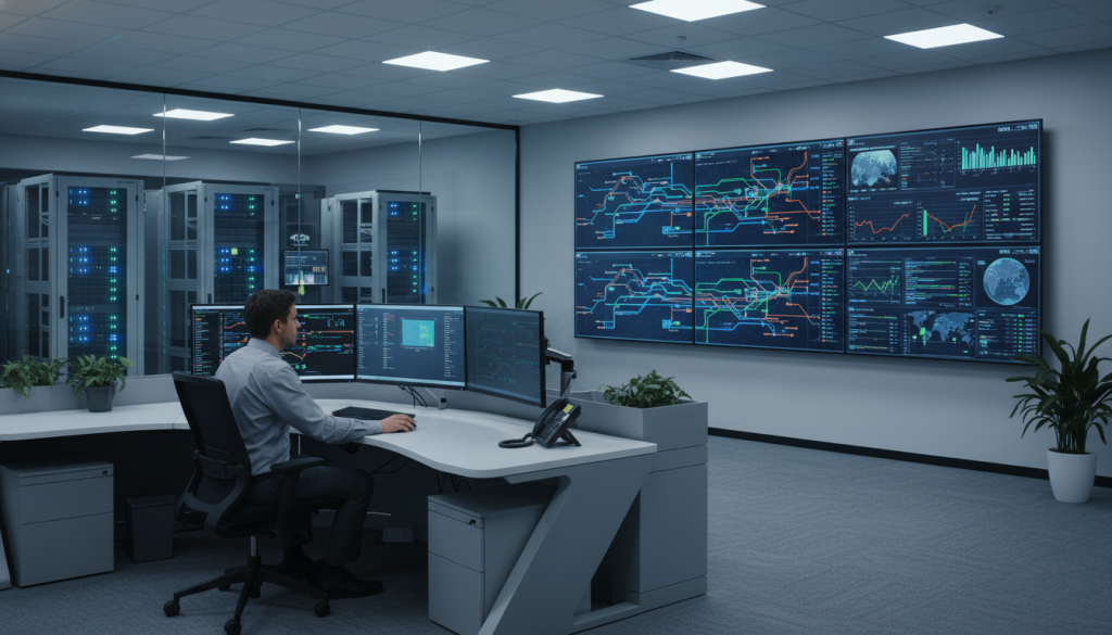 Modern enterprise network operations center with Cisco Catalyst 9600 infrastructure